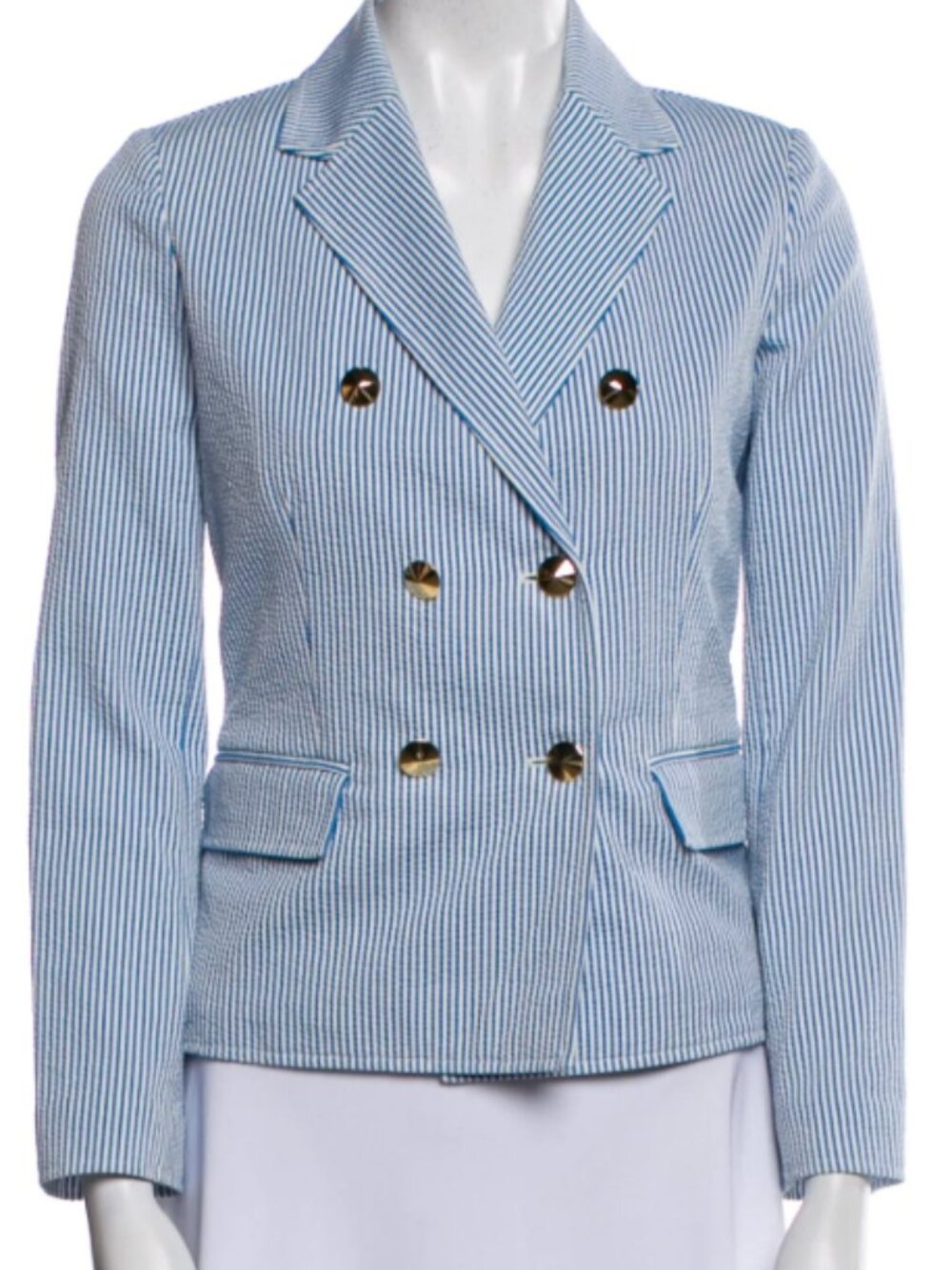 St. John Blue & White Striped Double-Breasted Blazer | Size 2 | Like New